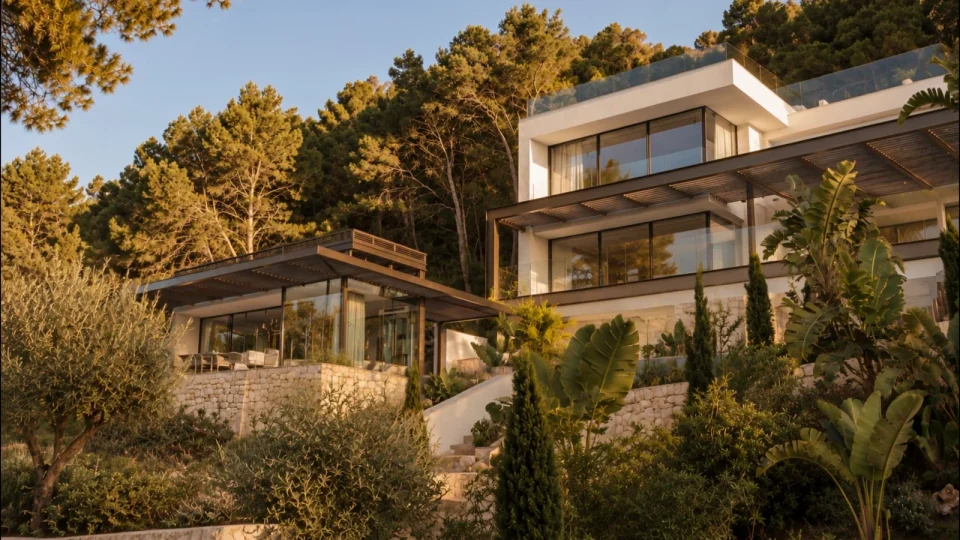 A real frame of the villa approach in the same showreel.
