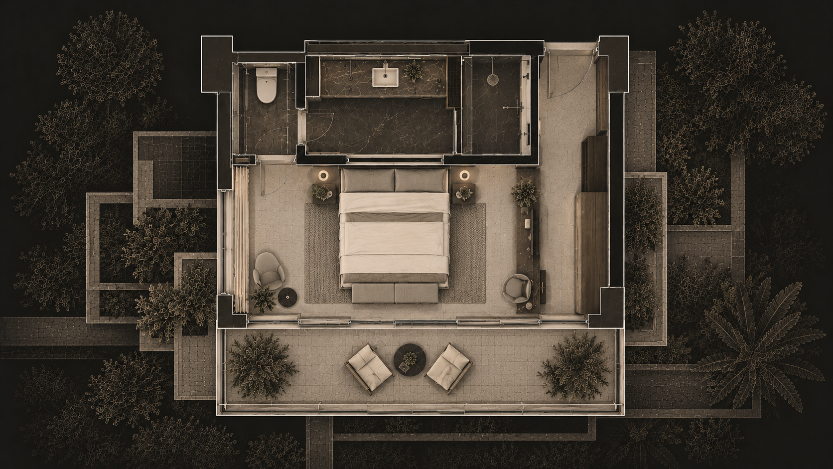 The suite, seen from above